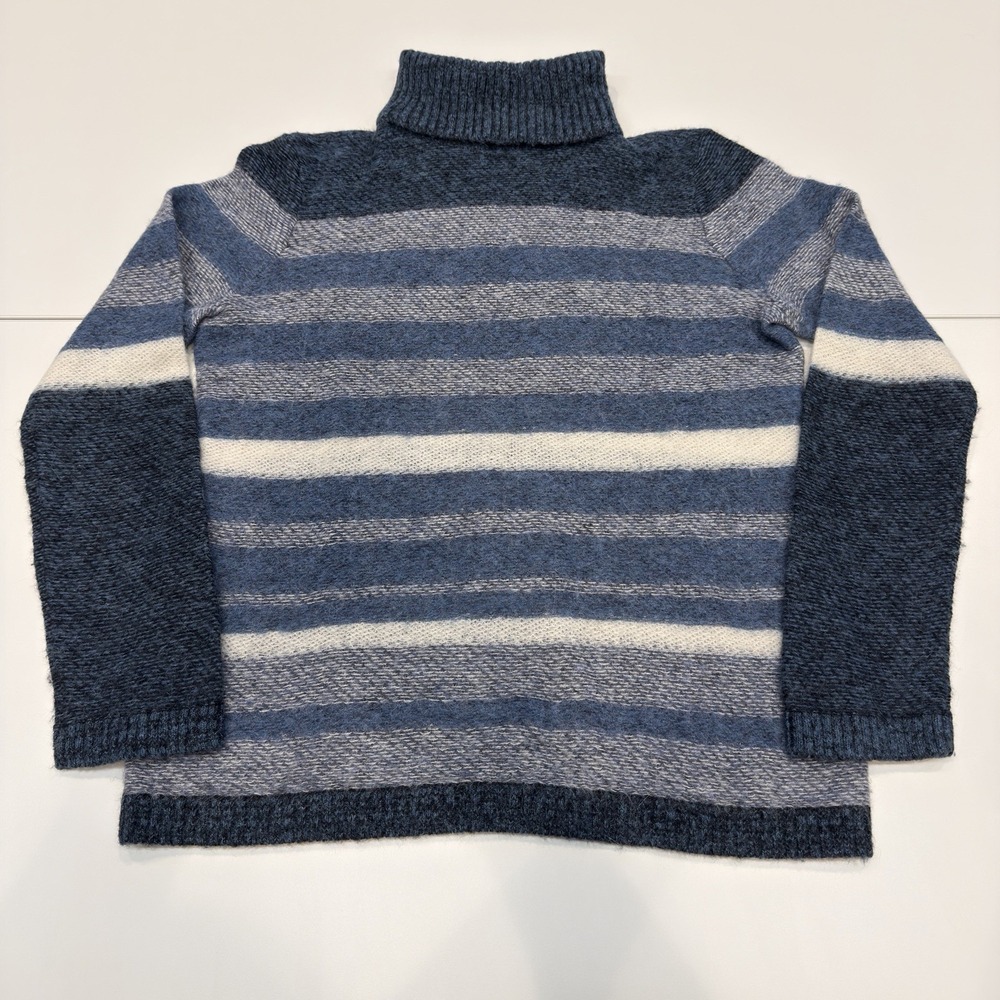 Tory Burch Tricia Blue Alpaca Wool Horizontal Striped Turtleneck Sweater Medium
